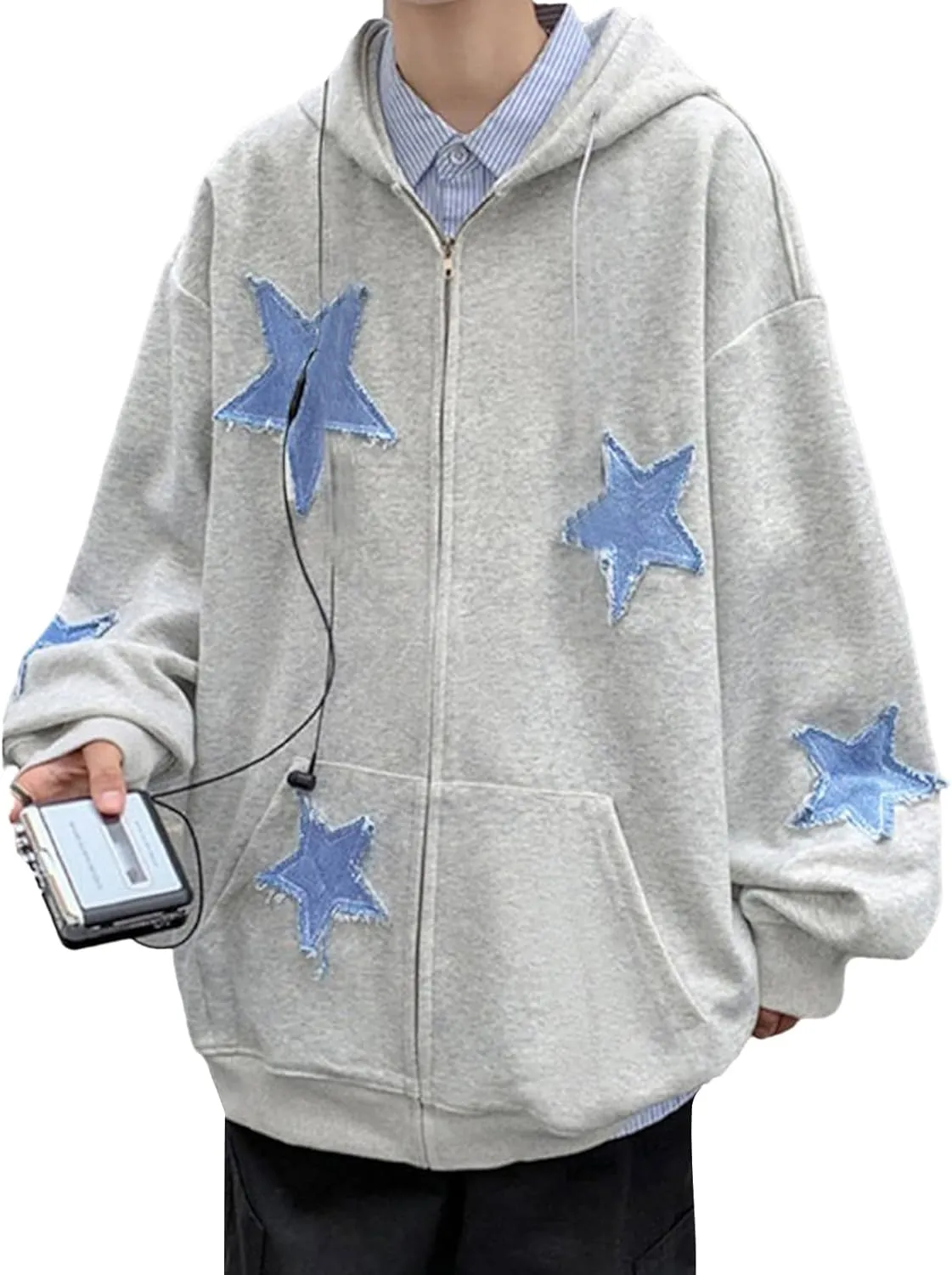 Sunwittafy Women's Oversized Zip Up Hoodie Y2k Aesthetic Graphic Hooded Sweatshirt Long Sleeve E-Girl Harajuku Jackets Coat