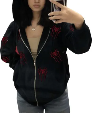 Sunwittafy Women's Oversized Zip Up Hoodie Y2k Aesthetic Graphic Hooded Sweatshirt Long Sleeve E-Girl Harajuku Jackets Coat