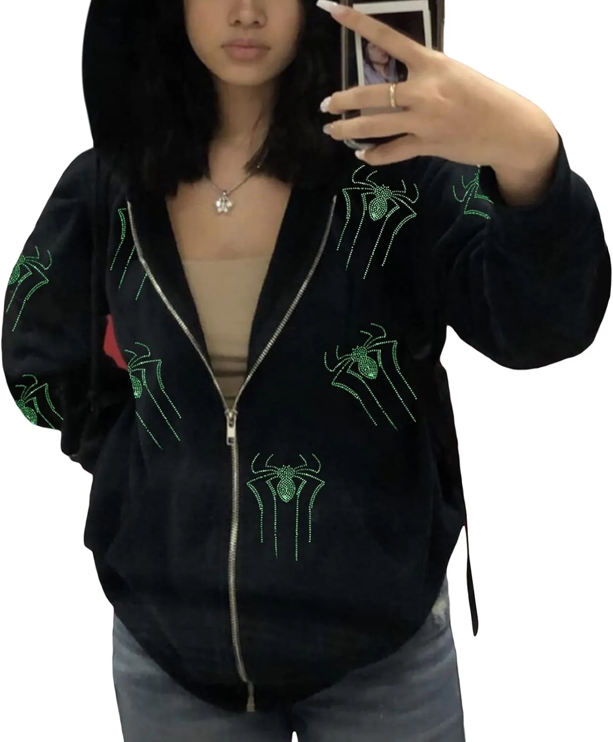 Sunwittafy Women's Oversized Zip Up Hoodie Y2k Aesthetic Graphic Hooded Sweatshirt Long Sleeve E-Girl Harajuku Jackets Coat