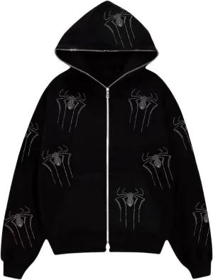 Sunwittafy Women's Oversized Zip Up Hoodie Y2k Aesthetic Graphic Hooded Sweatshirt Long Sleeve E-Girl Harajuku Jackets Coat
