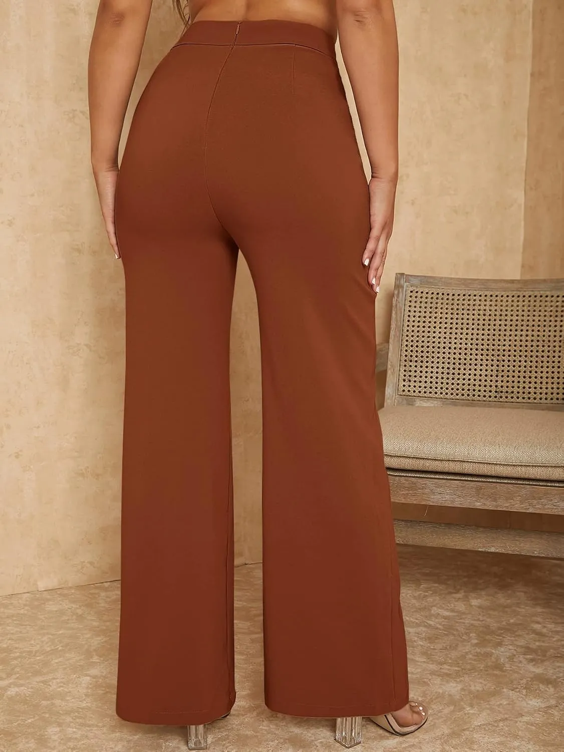 SweatyRocks Women's Overlap Waist Seam Front Palazzo Wide Leg Pants High Waist Long Pant Casual Trousers