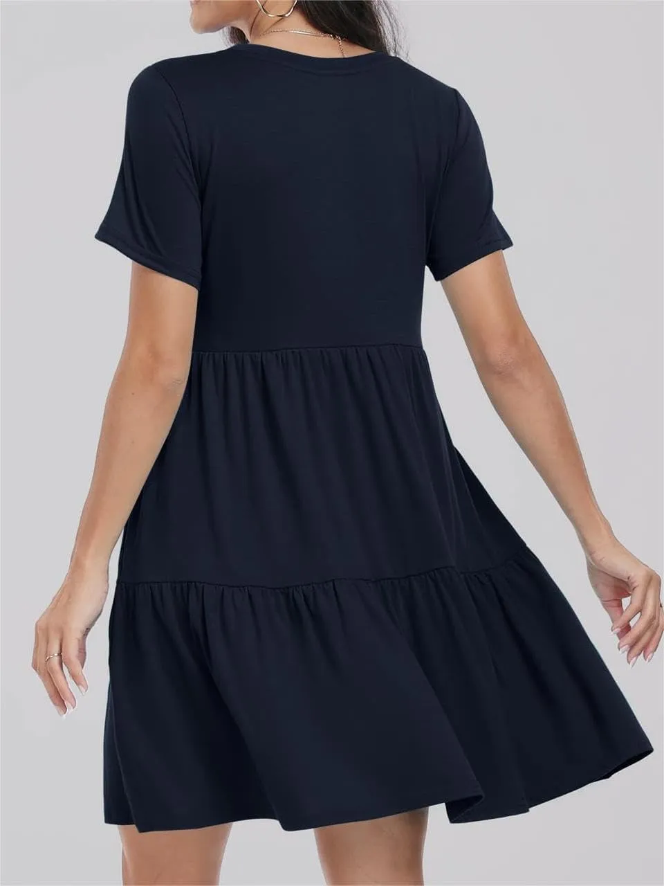 T Shirt Dress Women Summer Casual Short Sleeve Crewneck Mini Tshirt Dresses Loose Flowy Tiered Short Dress with Pockets