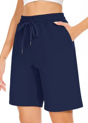 TARSE Women's Bermuda Shorts Long Cotton Loose with Pockets Knee Length for Yoga Casual Walking Exercise Shorts