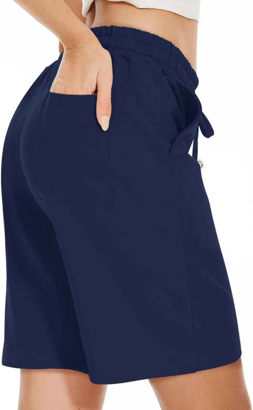 TARSE Women's Bermuda Shorts Long Cotton Loose with Pockets Knee Length for Yoga Casual Walking Exercise Shorts