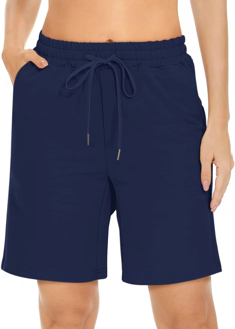 TARSE Women's Bermuda Shorts Long Cotton Loose with Pockets Knee Length for Yoga Casual Walking Exercise Shorts
