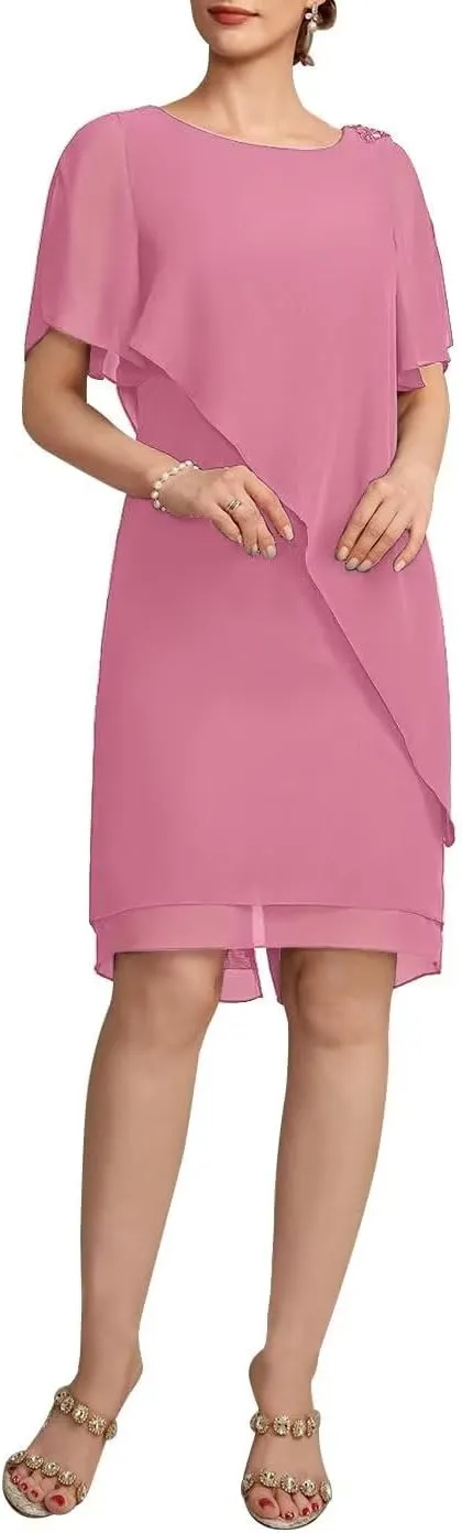 Tea Length Mother of The Bride Dresses Chiffon Formal Evening Gowns Mother of The Groom Dresses MDA004