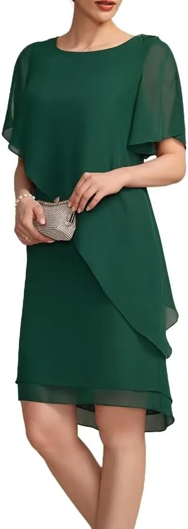Tea Length Mother of The Bride Dresses Chiffon Formal Evening Gowns Mother of The Groom Dresses MDA004