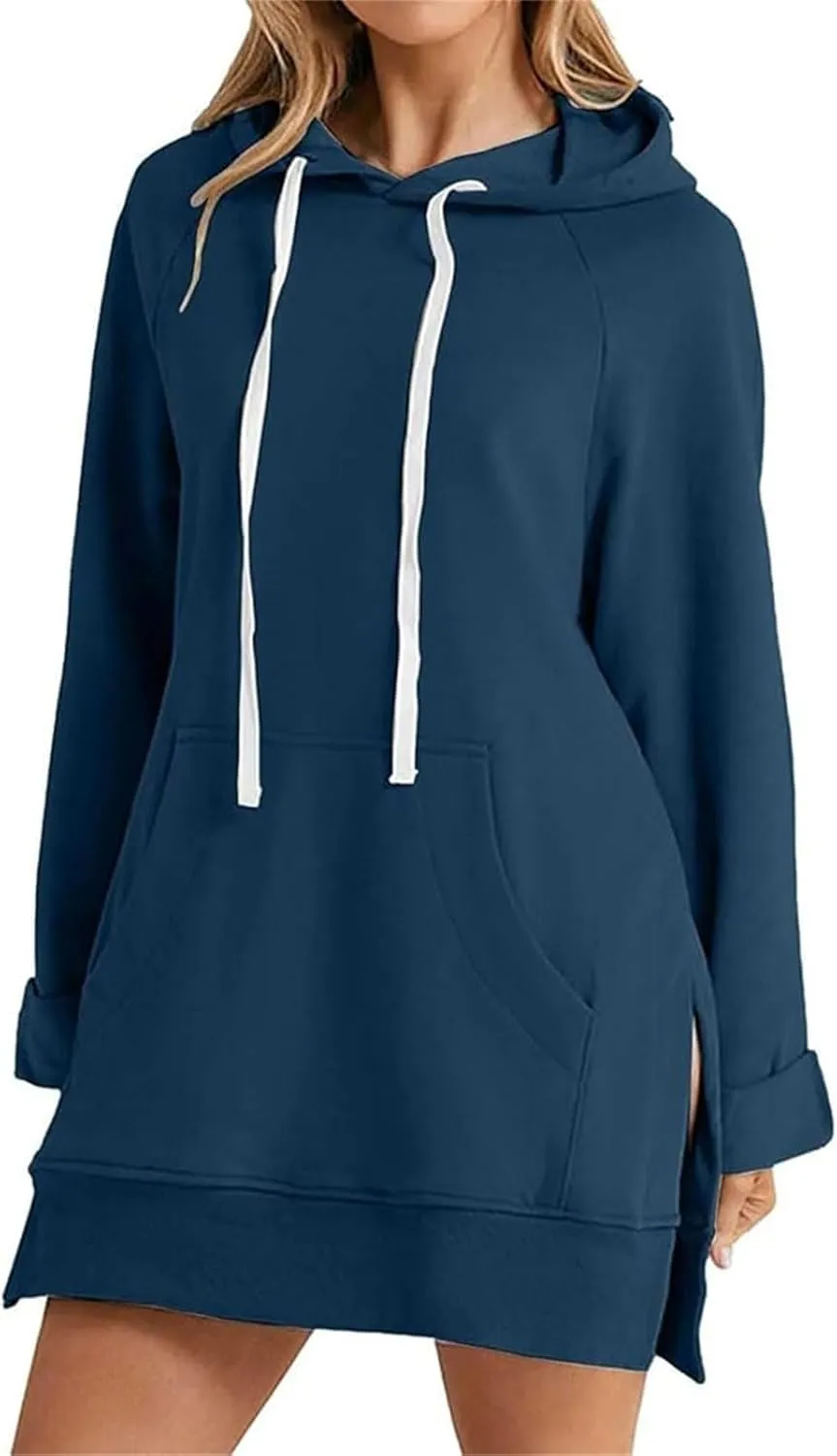 The Oversized Hoodie Dress Women, Women's Casual Pullover Sweatshirt Long Sleeve Split Hem Hoodie Dress with Pocket