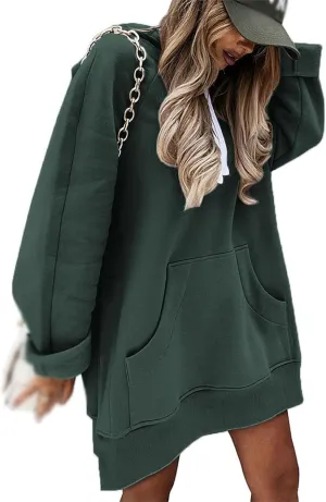 The Oversized Hoodie Dress Women, Women's Casual Pullover Sweatshirt Long Sleeve Split Hem Hoodie Dress with Pocket