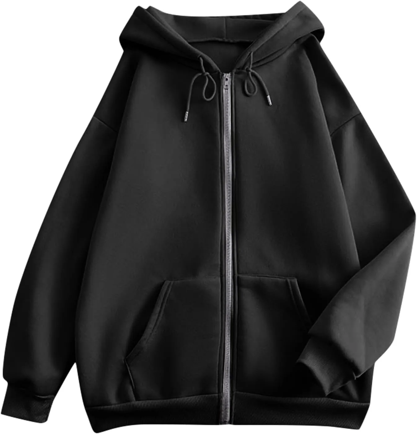 Tops for Women Zip Up Hooded Sweatshirt Ladies Solid Color Long Sleeve Casual Loose Lightweight Jacket with Pockets