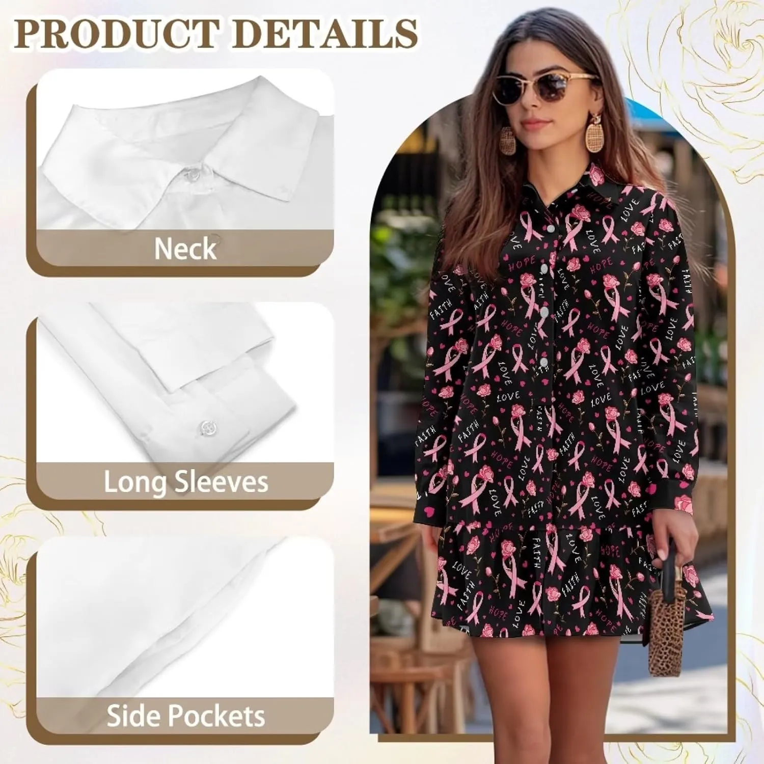 Tunic Shirt Dress for Women Long Sleeve Button Up Lapel Mini Shift Dress Pleated Flowy Pocket Dresses S-2XL