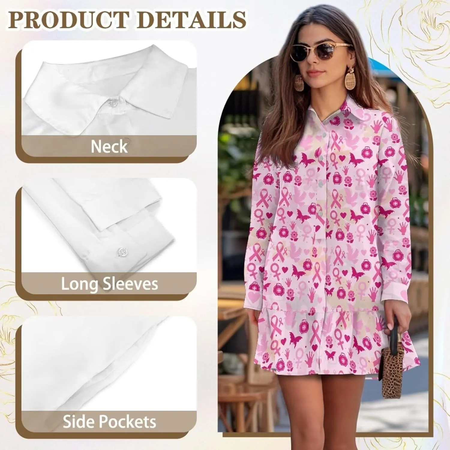 Tunic Shirt Dress for Women Long Sleeve Button Up Lapel Mini Shift Dress Pleated Flowy Pocket Dresses S-2XL
