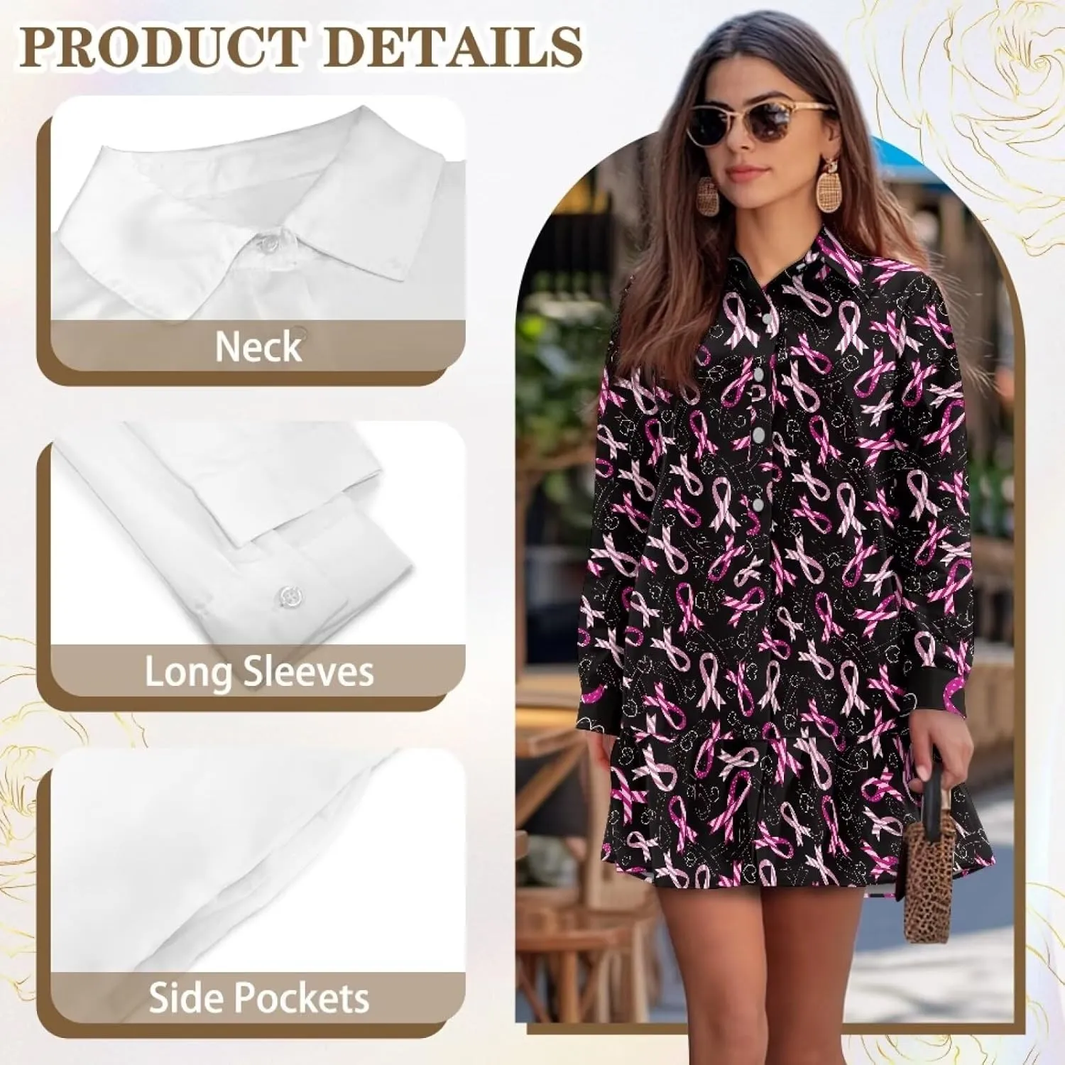 Tunic Shirt Dress for Women Long Sleeve Button Up Lapel Mini Shift Dress Pleated Flowy Pocket Dresses S-2XL