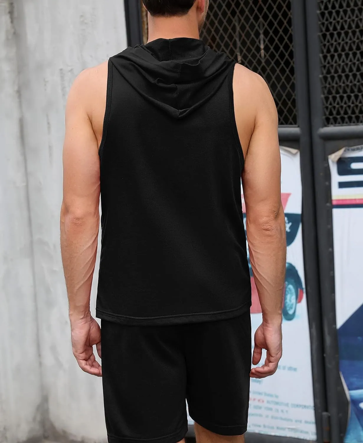 TURETRENDY Men's Tracksuit 2 Piece Sleeveless Hooded Workout Tank Top and Shorts Casual Athletic Sports Hoodie Shorts Set
