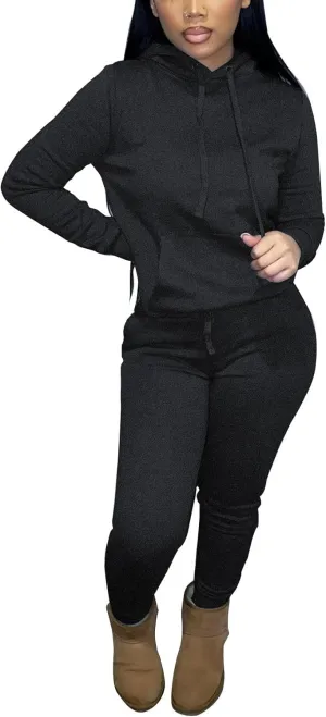 Two Piece Outfits For Women Casual Long Sleeve Hoodie Sweatshirts Jogger Sweatpants Tracksuit Sweatsuit Lounge Sets-Carbon Grey-XL