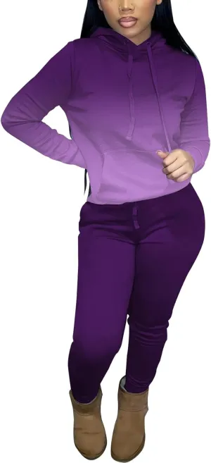 Two Piece Outfits For Women Casual Long Sleeve Hoodie Sweatshirts Jogger Sweatpants Tracksuit Sweatsuit Lounge Sets-Gradient-M