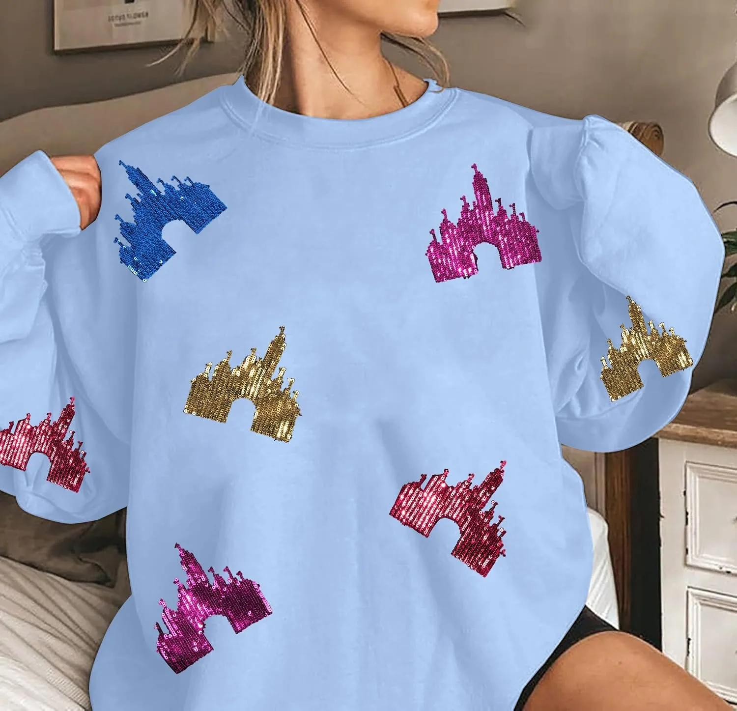 UNIQUEONE Oversized Bow Sweatshirt Womens Magic Kingdom Tee Shirt Colorful Pastel Bows Graphic Sweatshirts Holiday Pullover