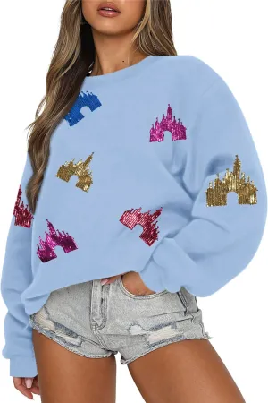 UNIQUEONE Oversized Bow Sweatshirt Womens Magic Kingdom Tee Shirt Colorful Pastel Bows Graphic Sweatshirts Holiday Pullover