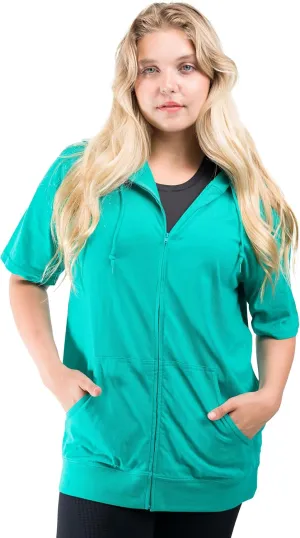 Unisex Casual Short Sleeve Zip Hoodie, Lightweight Jersey Zip Up Hoodie for Men and Women