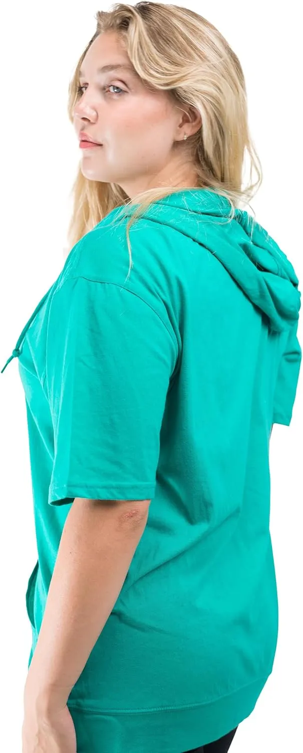 Unisex Casual Short Sleeve Zip Hoodie, Lightweight Jersey Zip Up Hoodie for Men and Women