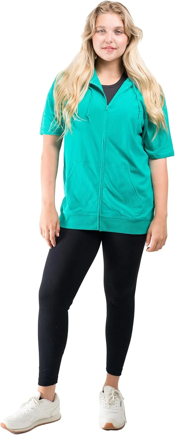 Unisex Casual Short Sleeve Zip Hoodie, Lightweight Jersey Zip Up Hoodie for Men and Women