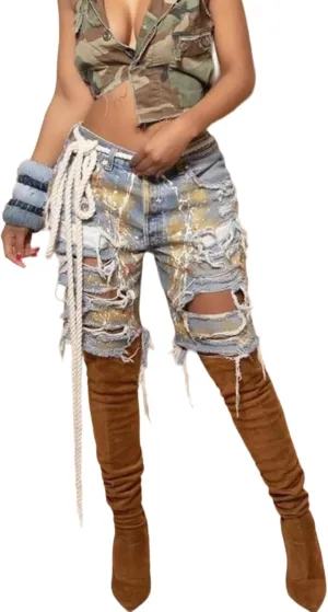 Unybwonn Women Ripped Denim Shorts Wide Leg Distressed Bermuda Cargo Jean Shorts Knee Length Destroyed Cut Off Long Jorts