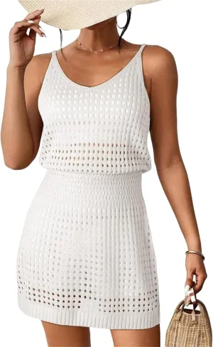 Vacation Dresses for Women 2025 Crochet Hollow Out Knit Cover Up Swimsuit Summer Beach Bathing Suit Cruise Outfits