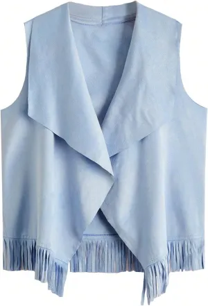 Verdusa Girl's Faux Suede Tassel Vest 70s Hippie Cardigan Cowgirl Fringe Jacket