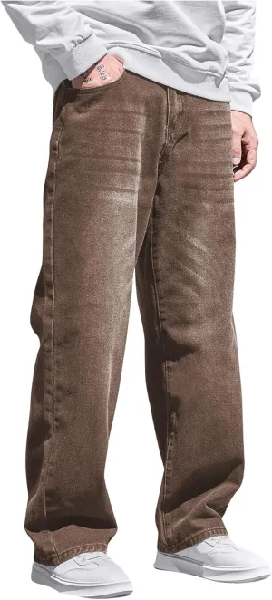 Verdusa Men's High Waist Loose Jeans Baggy Straight Leg Denim Pants Trousers