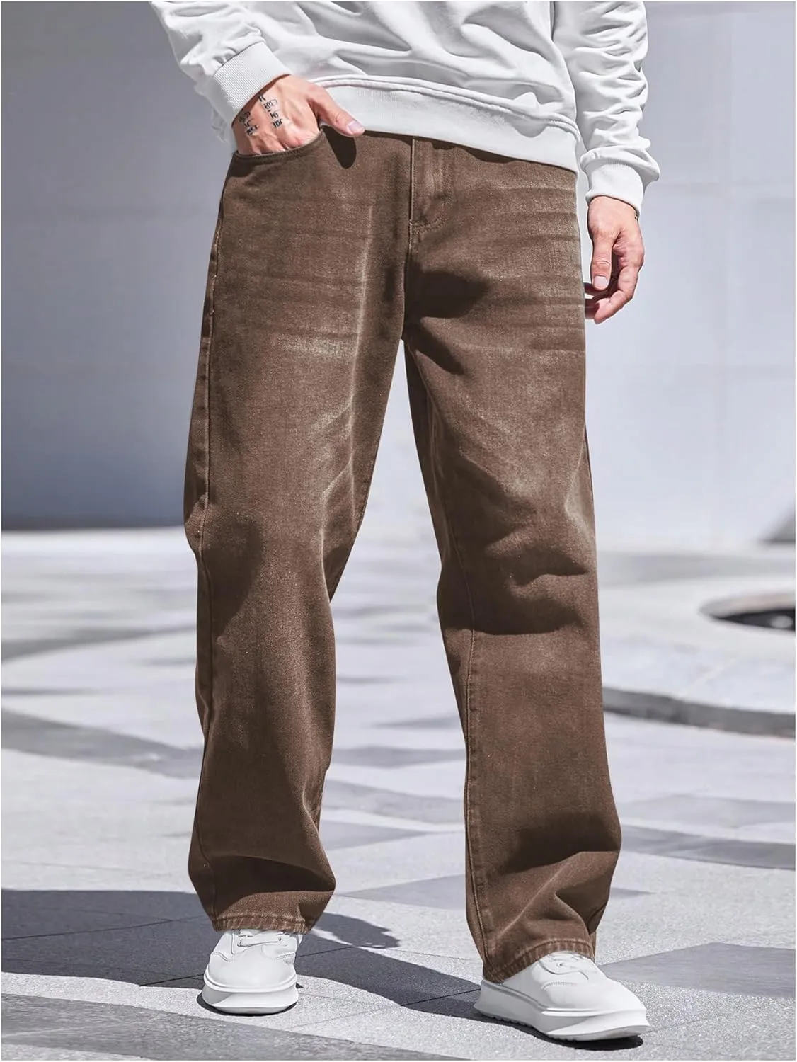 Verdusa Men's High Waist Loose Jeans Baggy Straight Leg Denim Pants Trousers