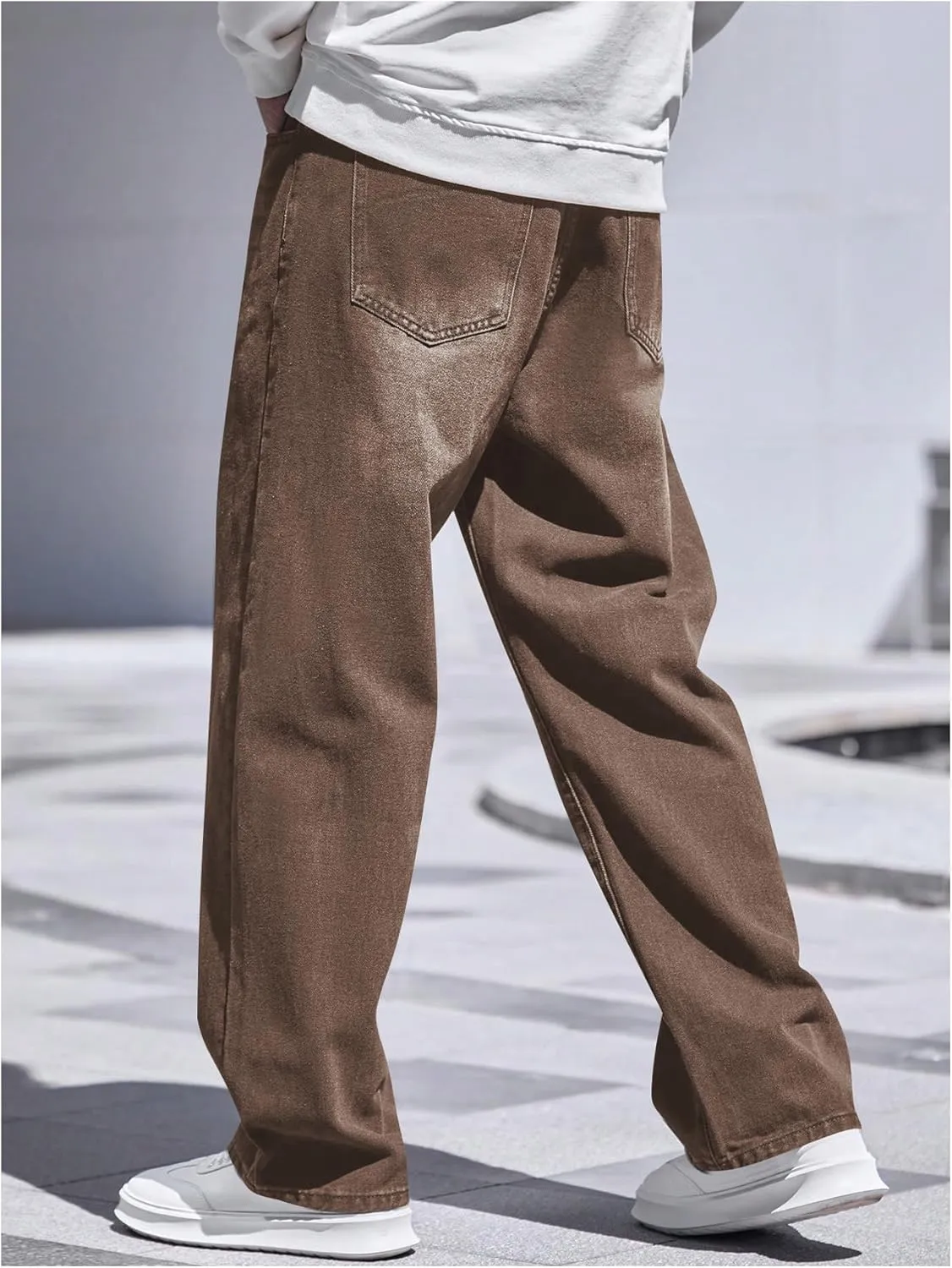 Verdusa Men's High Waist Loose Jeans Baggy Straight Leg Denim Pants Trousers