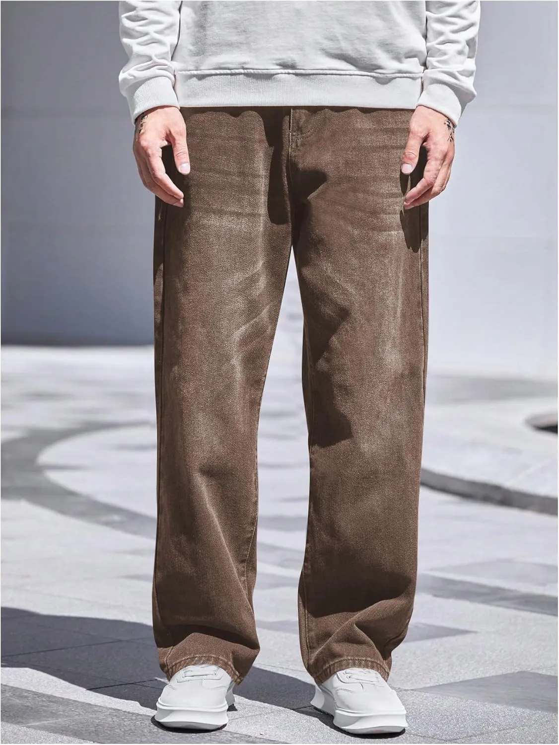 Verdusa Men's High Waist Loose Jeans Baggy Straight Leg Denim Pants Trousers