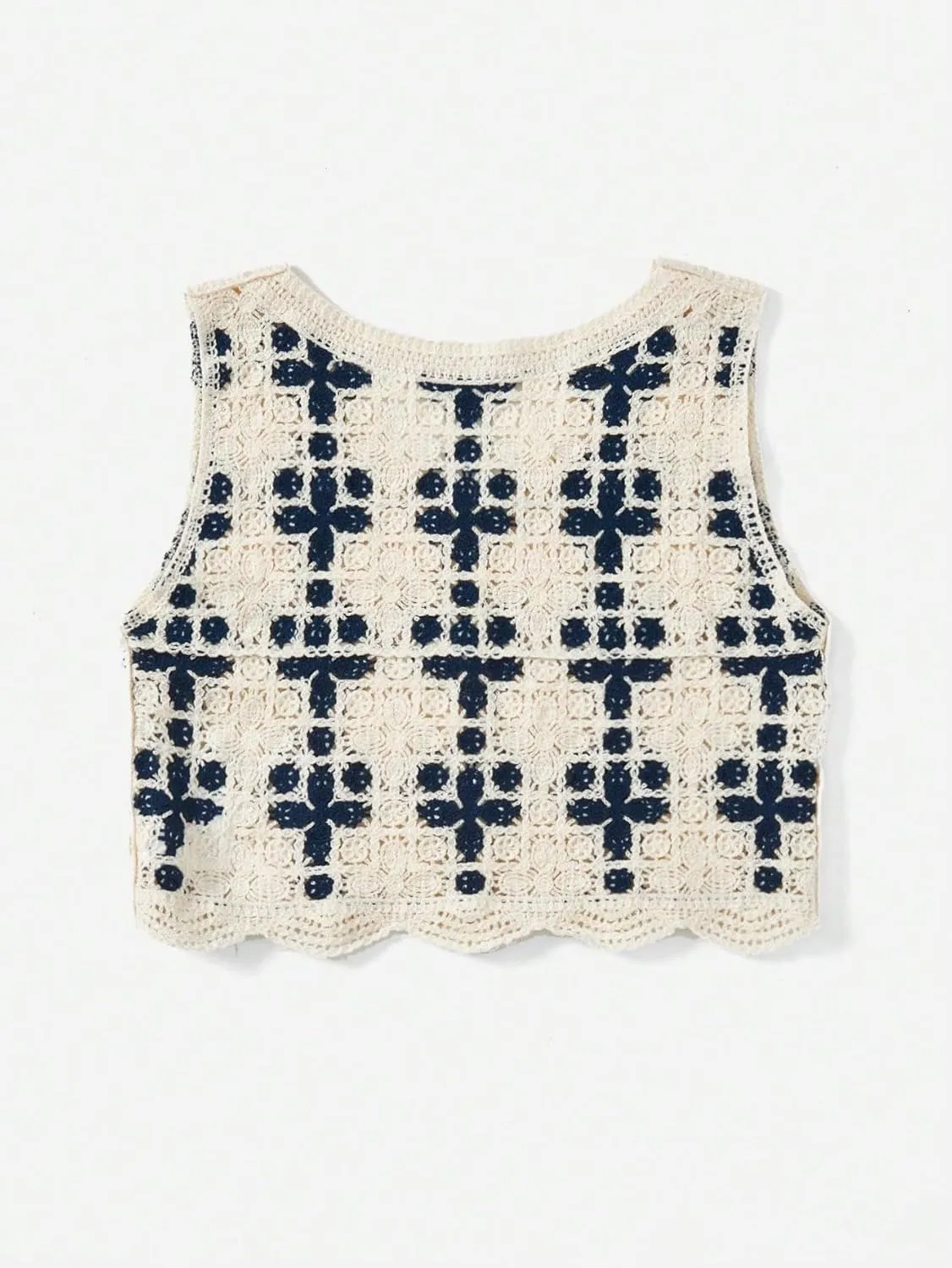 Verdusa Women's Button Front Vest V Neck Sleeveless Knit Crochet Sweater Vest