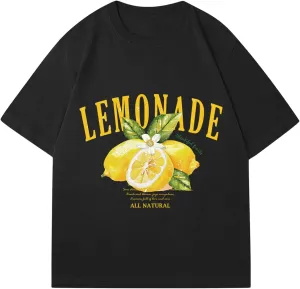 Verdusa Women's Fruit Letter Print Oversized T Shirt Retro Vintage Round Neck Drop Shoulder Tee Tops