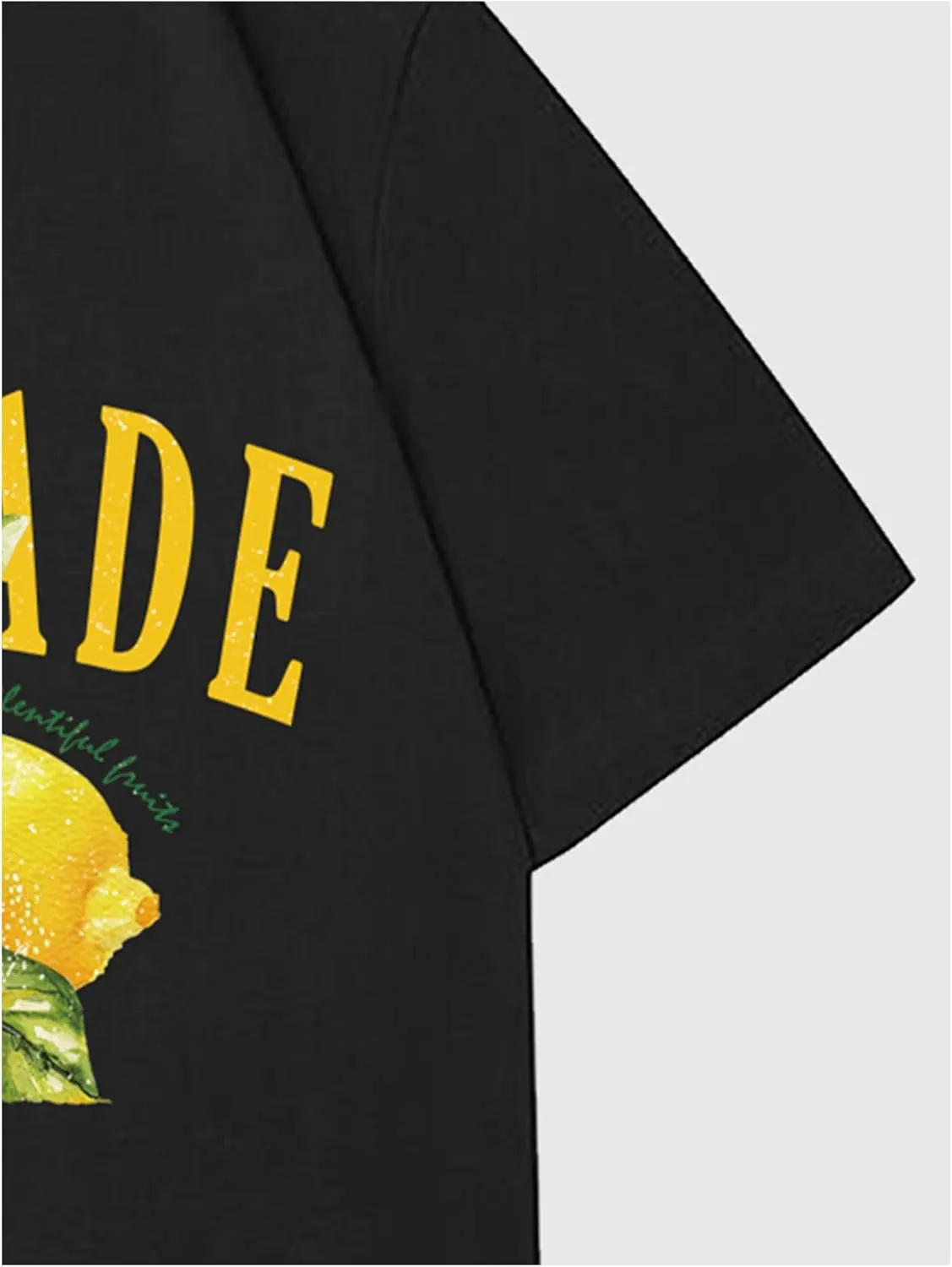 Verdusa Women's Fruit Letter Print Oversized T Shirt Retro Vintage Round Neck Drop Shoulder Tee Tops