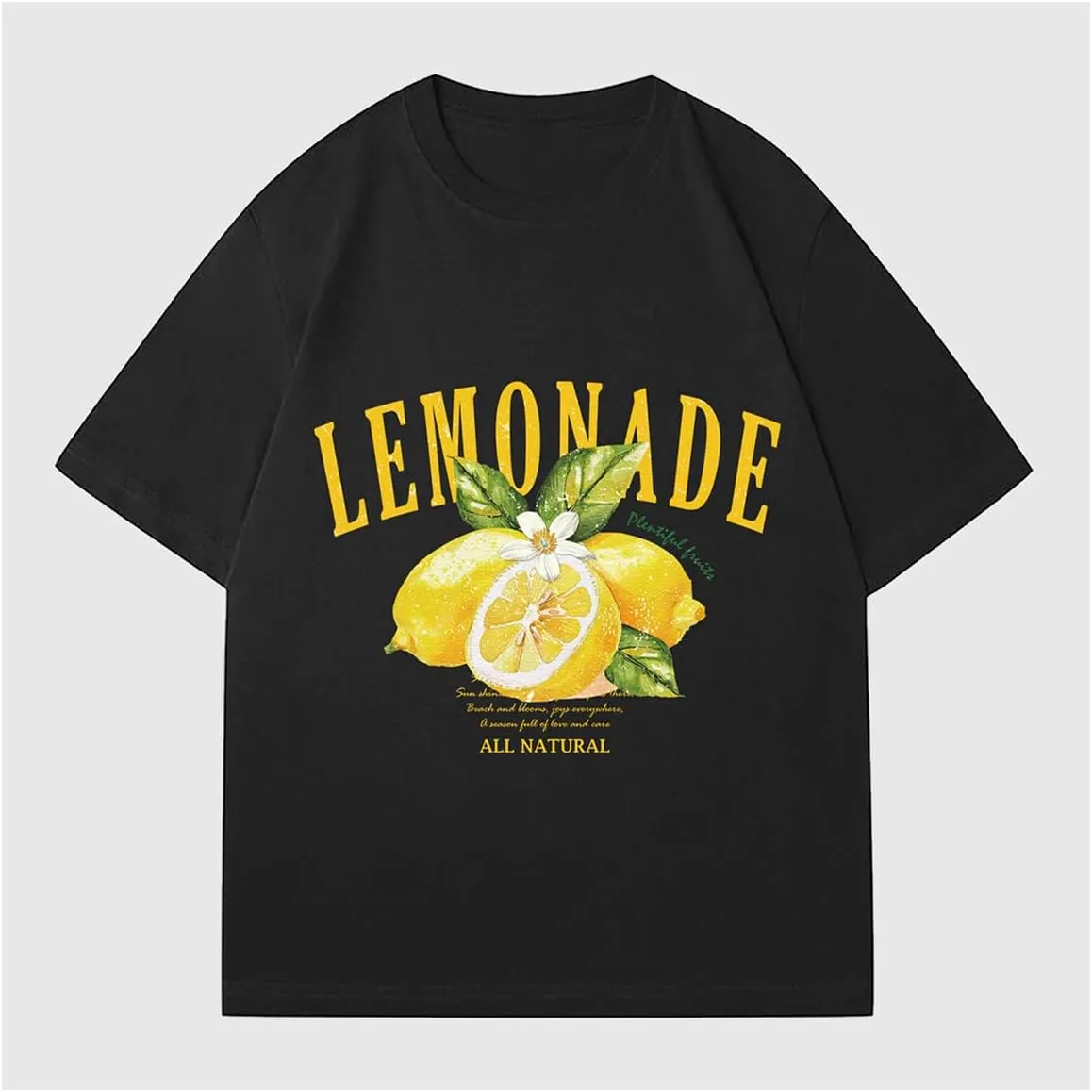 Verdusa Women's Fruit Letter Print Oversized T Shirt Retro Vintage Round Neck Drop Shoulder Tee Tops
