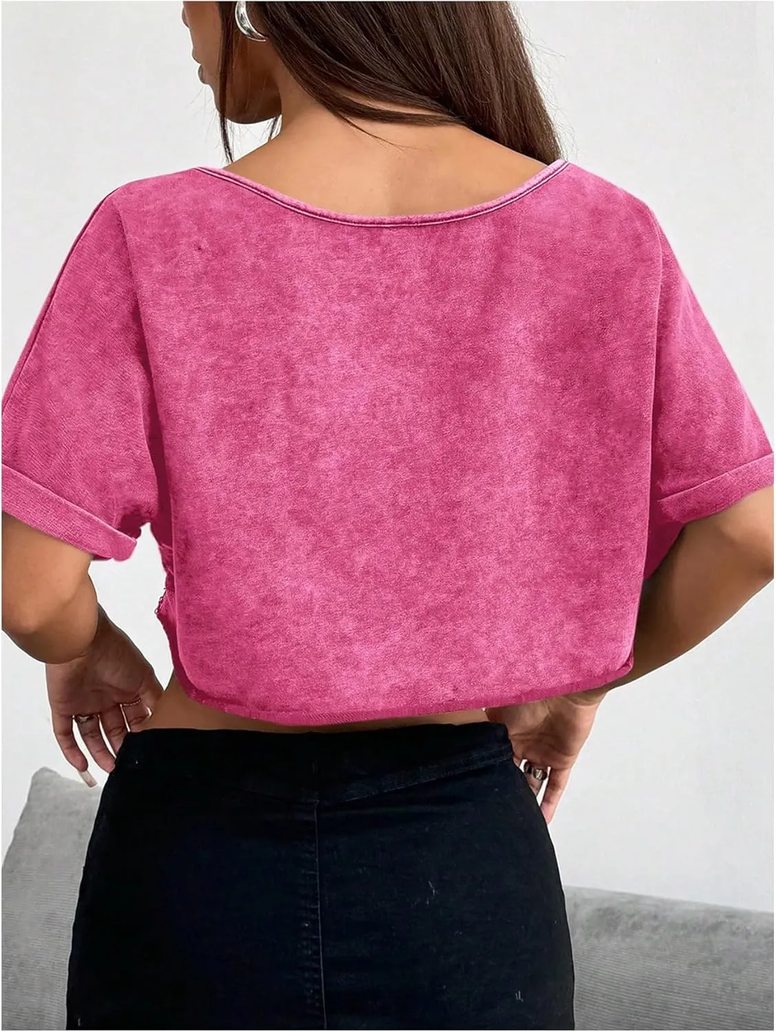 Verdusa Women's Off The Shoulder Short Sleeve Crop Tops Loose Casual Summer Tee Shirts