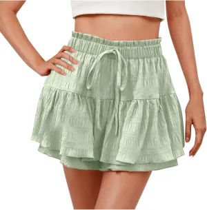 Vintage Flowy Boho Shorts for Women Casual Tiered Ruffle Butterfly Shorts Summer High Waist Tennis Golf Mini Skorts