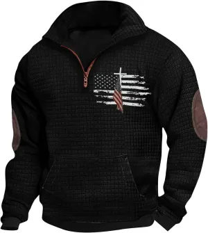 Waffle Knit Sweatshirts for Men Lightweight Long Sleeve Quarter Zip Pullover Shirts Regular Fit Solid Fall Shirt