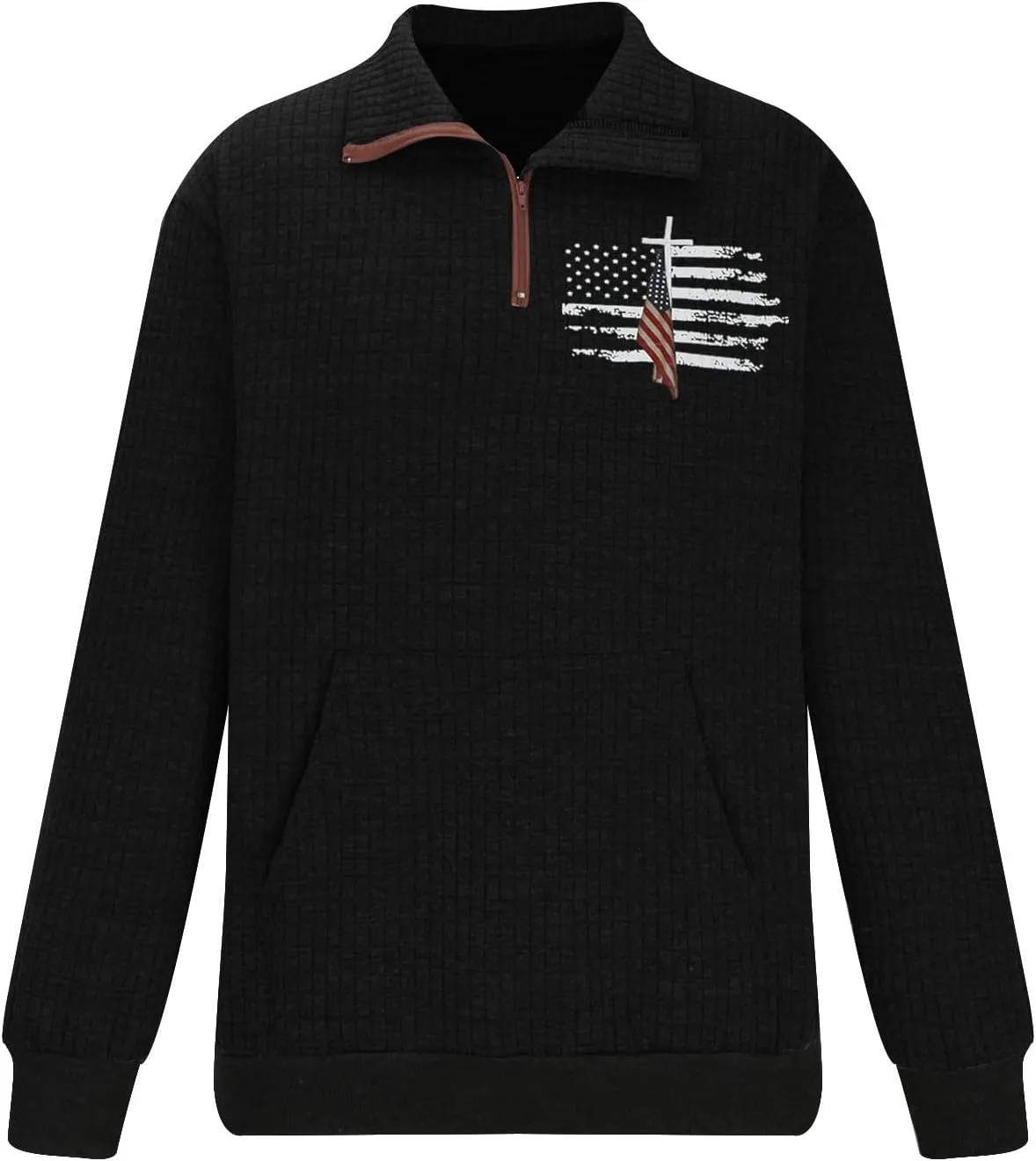 Waffle Knit Sweatshirts for Men Lightweight Long Sleeve Quarter Zip Pullover Shirts Regular Fit Solid Fall Shirt