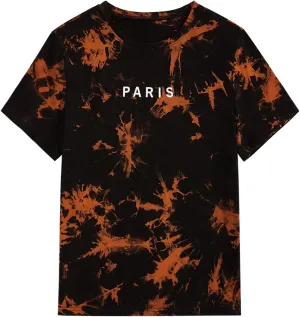WDIRARA Men's Tie Dye Letter City Print Short Sleeve Tee Casual Round Neck T Shirt
