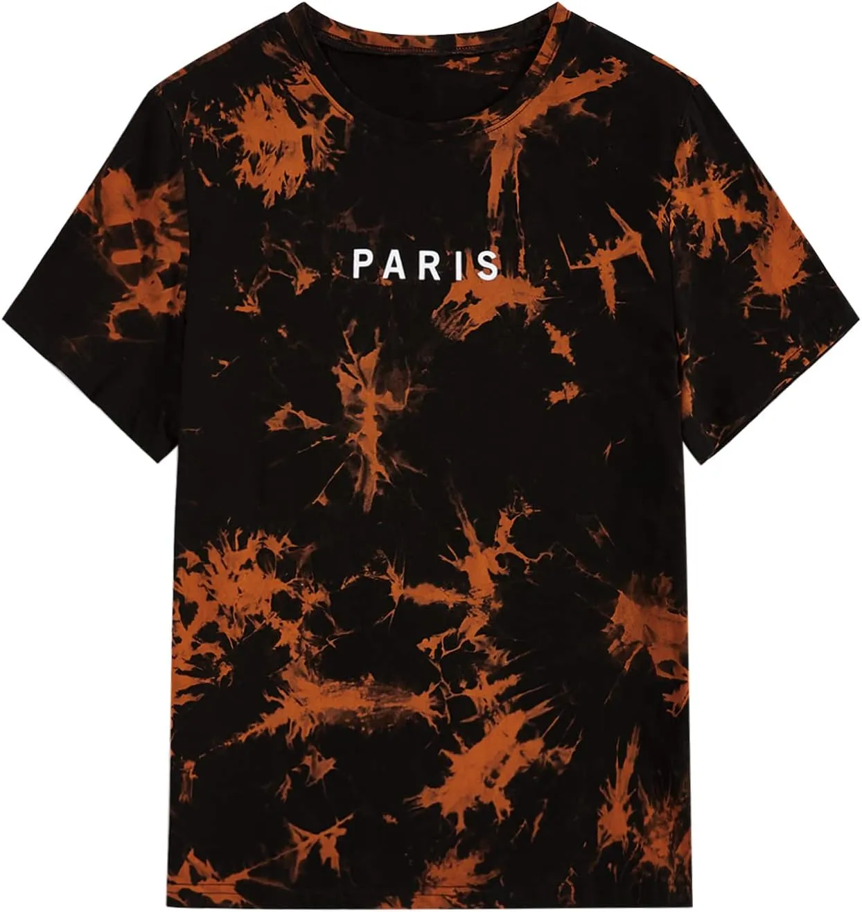 WDIRARA Men's Tie Dye Letter City Print Short Sleeve Tee Casual Round Neck T Shirt
