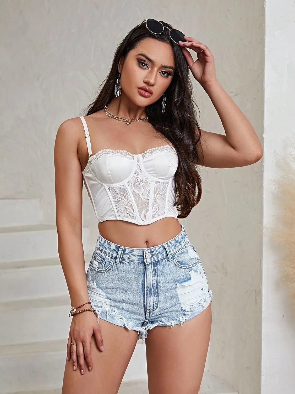 WDIRARA Women's High Waist Ripped Short Jeans Shorts Straight Leg Pocket Zip Fly Raw Hem Casual Denim Shorts