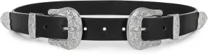 WHIPPY Vintage Western Leather Belt for Women Double Buckle Retro Cowgirl Waist Belts for Jeans Pants Dresses