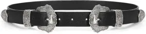WHIPPY Vintage Western Leather Belt for Women Double Buckle Retro Cowgirl Waist Belts for Jeans Pants Dresses