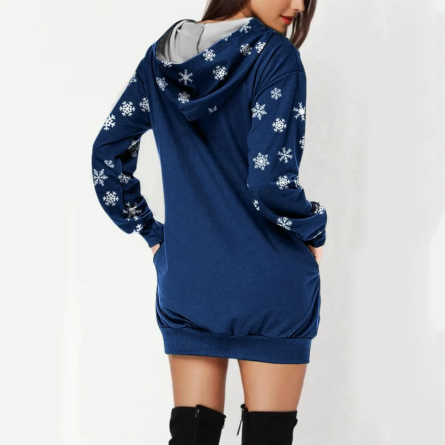 Women 2024 Christmas Hoodies Dress Long Sleeve Red Wine Glass Print Sweatshirt Tunic Oversized Xmas Hooded Party Dress