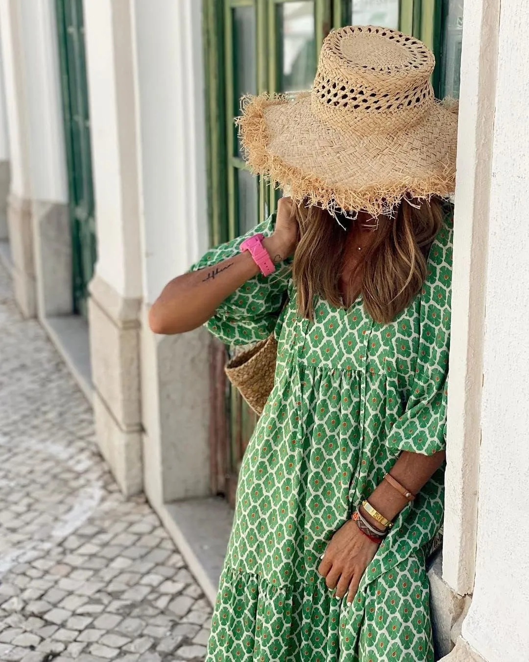 Women Boho Floral Print Maxi Dresses 2024 V Neck Long Puff Sleeve Ruffle Flowy Plus Size Long Dress for Curvy Women