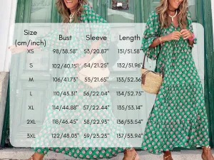 Women Boho Floral Print Maxi Dresses 2024 V Neck Long Puff Sleeve Ruffle Flowy Plus Size Long Dress for Curvy Women
