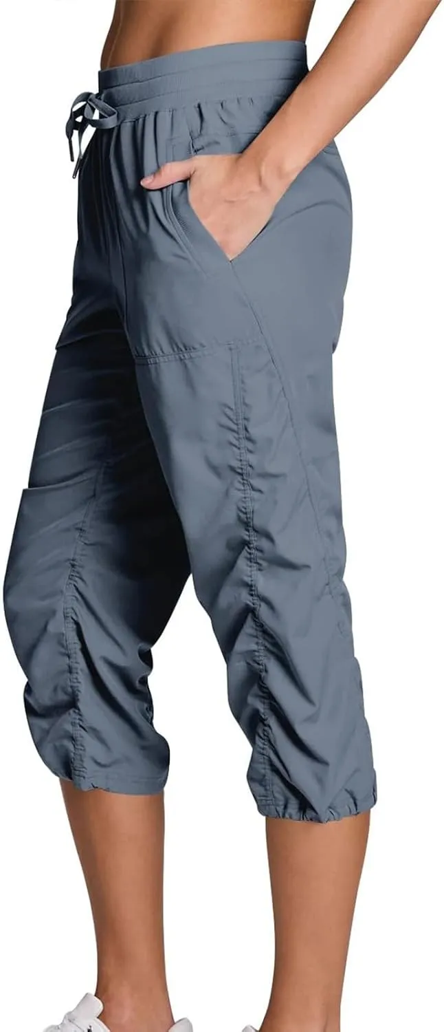 Women Capri Pants Wide Leg Cropped Pants Drawstring Elastic High Waist Pant Casual Baggy Jogger Quick Dry Flowy Trouser