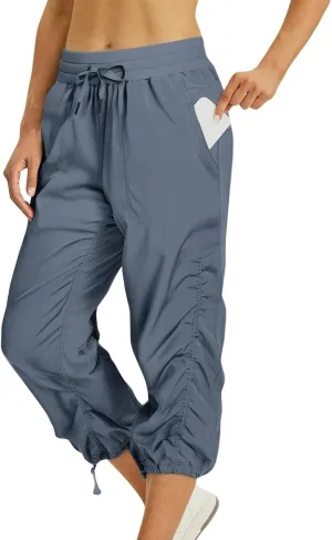 Women Capri Pants Wide Leg Cropped Pants Drawstring Elastic High Waist Pant Casual Baggy Jogger Quick Dry Flowy Trouser